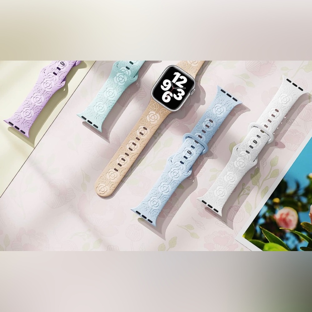 Flower engraved silicone Apple Watch bands.